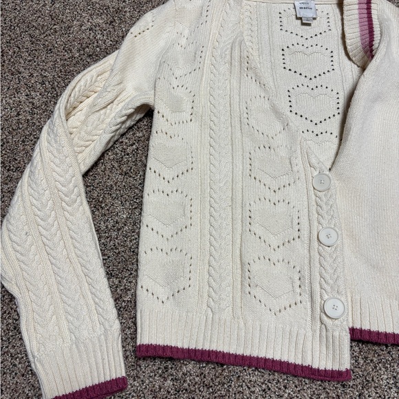Anthropologie Maeve ivory asymmetrical cardigan sweater heart design large - Picture 3 of 9